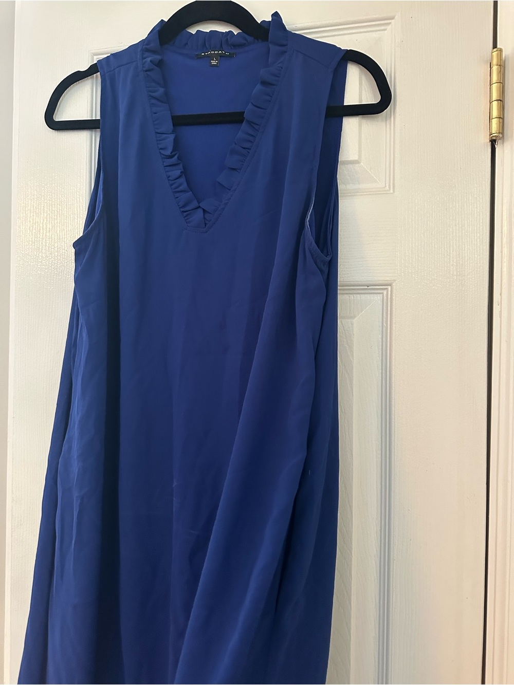 Staccato Royal Blue Sleeveless Midi Dress with Ruffle V-Neck